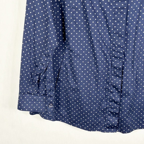 Isaac Mizrahi Live Plus Size 14 Top Button Down Blouse Polka Dot Blue White 1256 - Picture 6 of 8